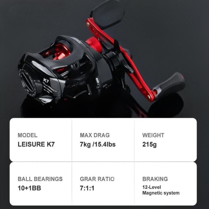 LEISURE K7 Magnetic Line-Control Low-Speed Baitcasting Reel (Right-Hand)