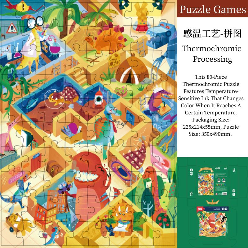 80-piece Thermosensitive Color-changing Kids Puzzle (Dinosaur Maze)