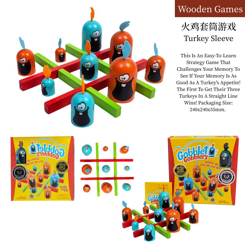 Wooden Turkey Three-in-a-Row Family Board Game