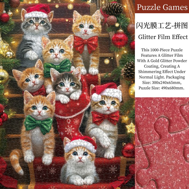 Christmas Cat Glitter Puzzle 1000 Pieces