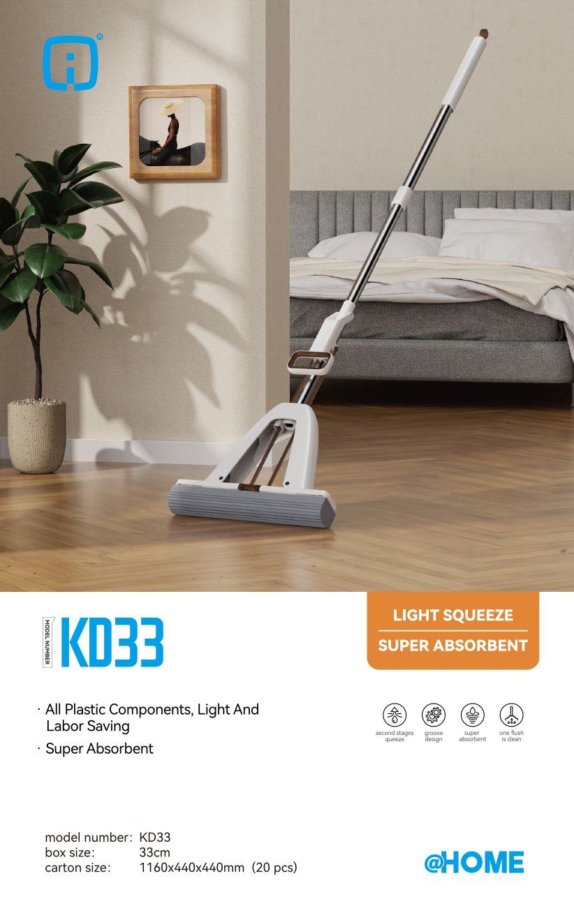 Squeeze-to-Wring Hands-Free Sponge Mop (Telescopic Long Handle) 2