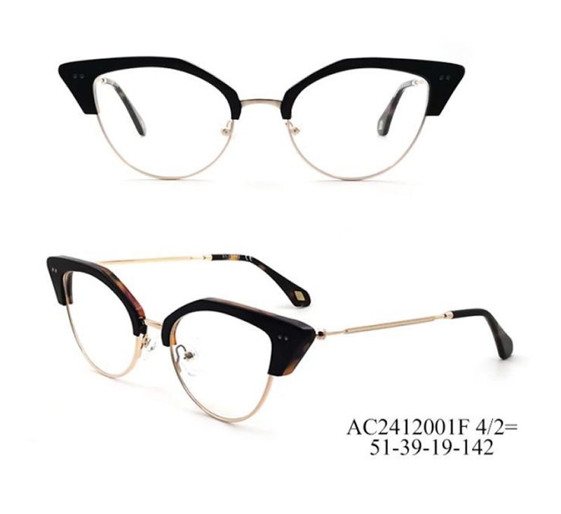 Vintage Cat-Eye Metal Half-Rim Eyeglass Frame