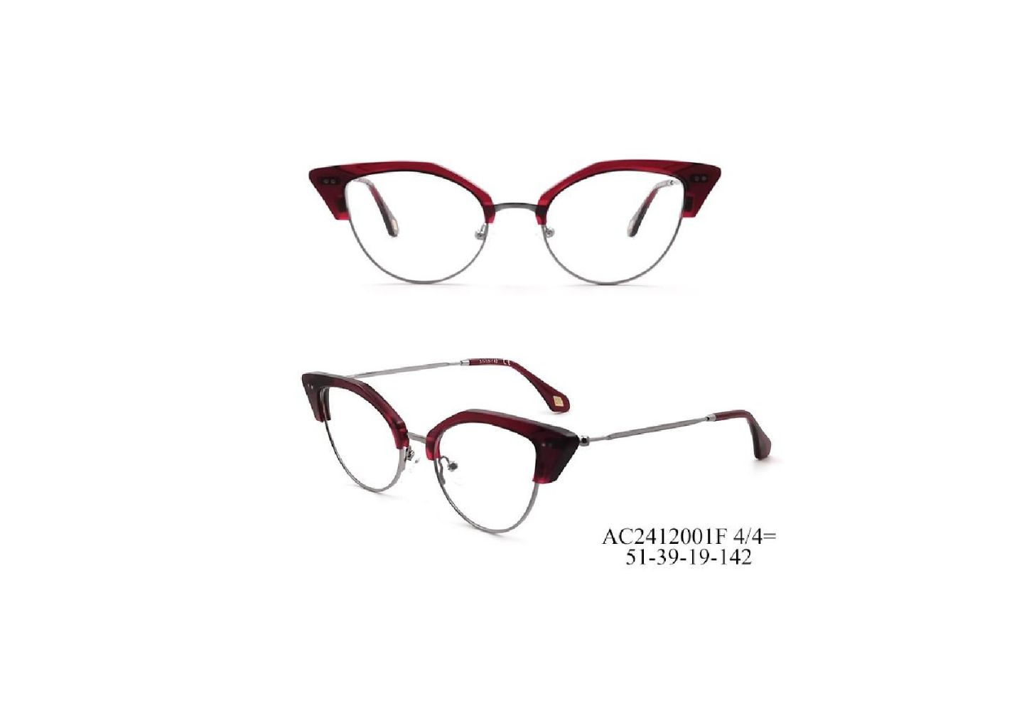 Vintage Cat-Eye Thin-Rim Semi-Rimless Glasses (Burgundy) 2