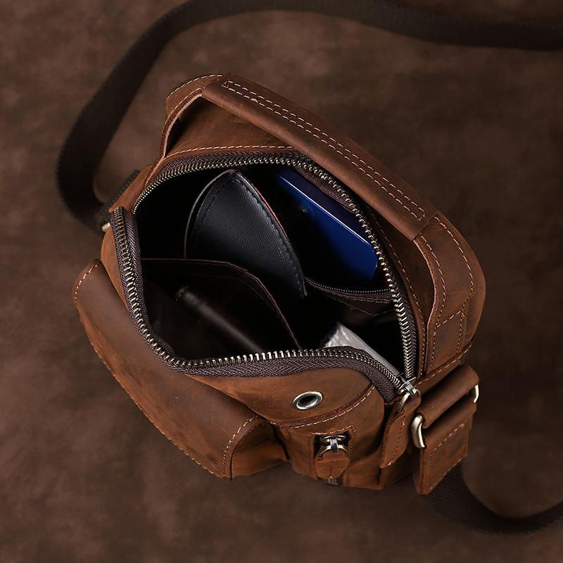 Vintage Leather Men's Small Crossbody Bag 4