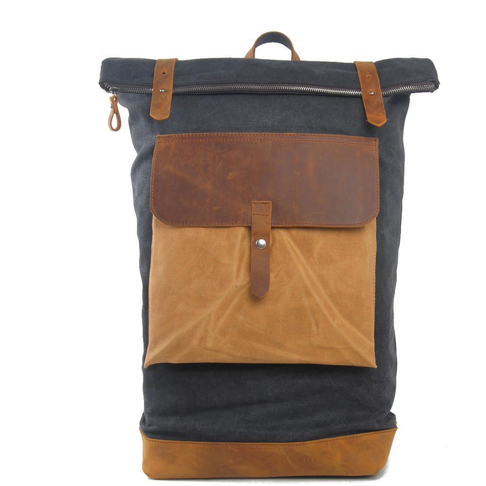 Retro Canvas Leather Splicing Backpack