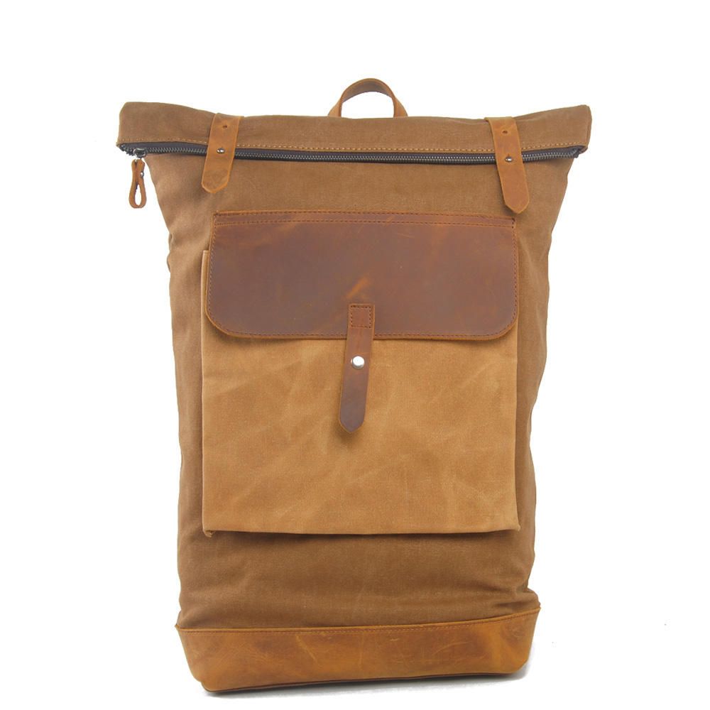 Retro Canvas Leather Splicing Backpack 5