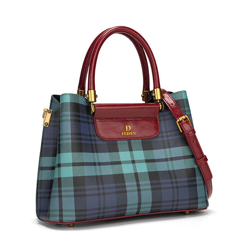 Fashion Plaid Splicing Tote Bag