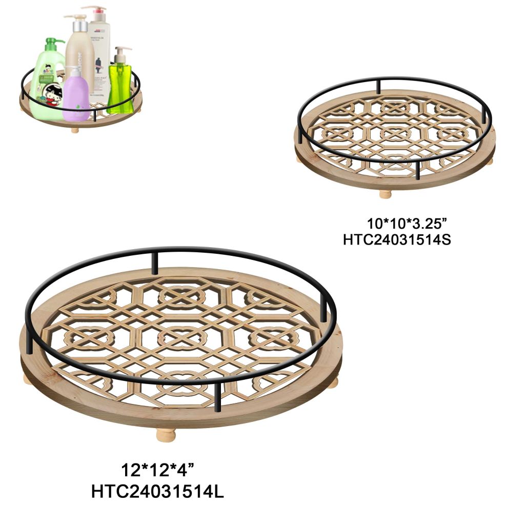 Wooden Hollow Pattern Rotating Storage Tray