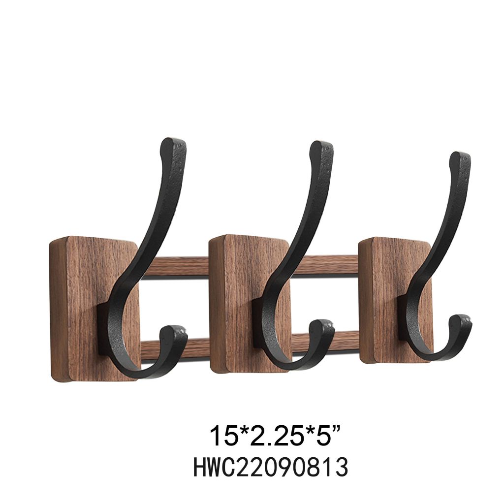Vintage Solid Wood Metal Hook Wall Shelf