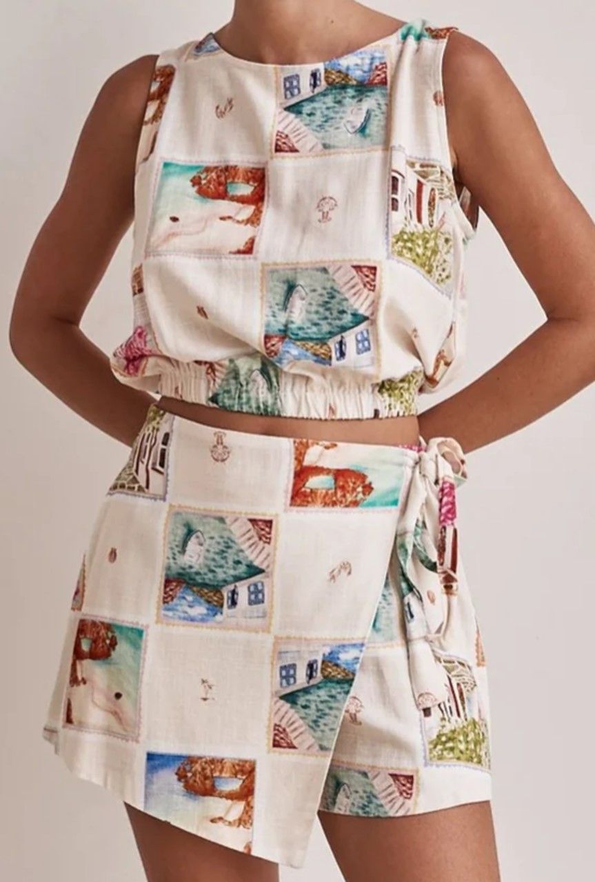 Printed Short Top and Skirt Set