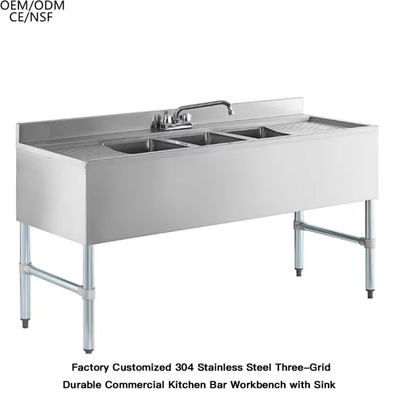 304 Stainless Steel Three-Compartment Work Table