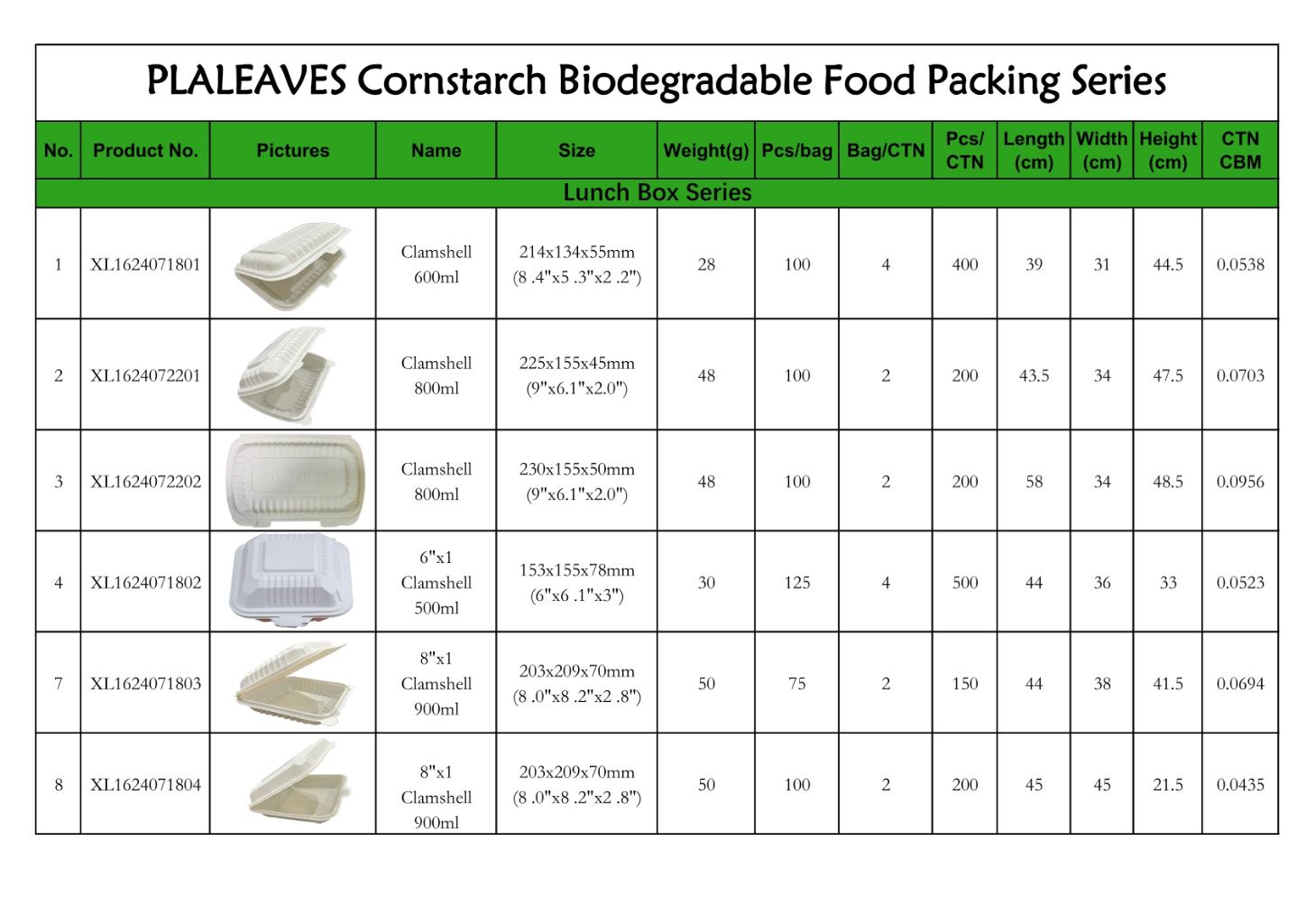 PLALEAVES Corn Starch Biodegradable Food Packaging Series