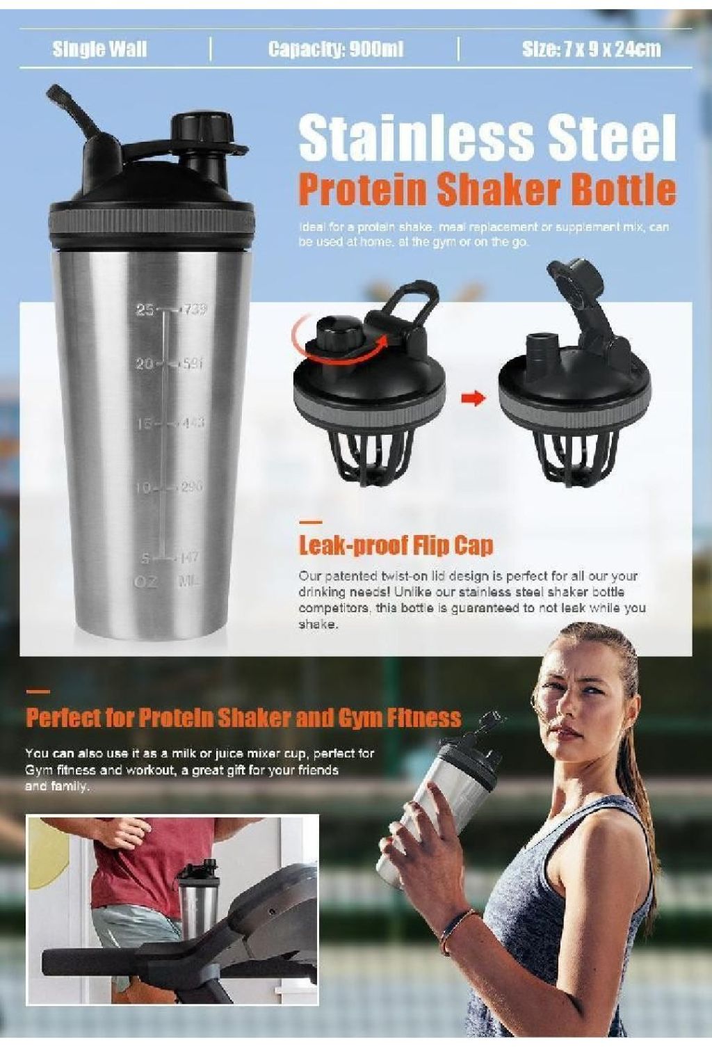 Stainless Steel Protein Shaker Bottle
