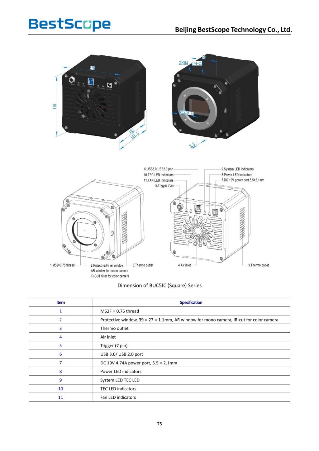 BUC5IC Series TE-Cooling M52/C Interface USB3.0 CMOS Camera 4