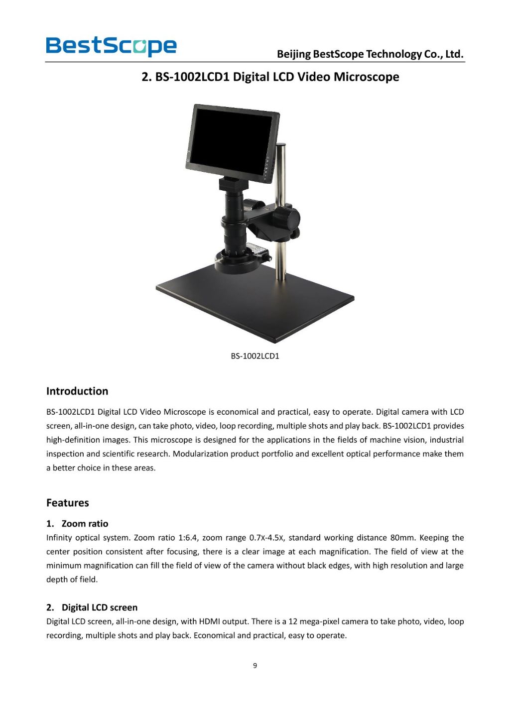 BS-1002LCD1 Digital LCD Video Microscope