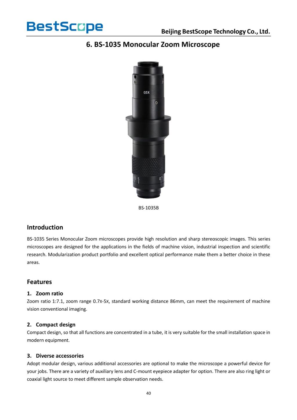 BS-1035 Monocular Zoom Microscope