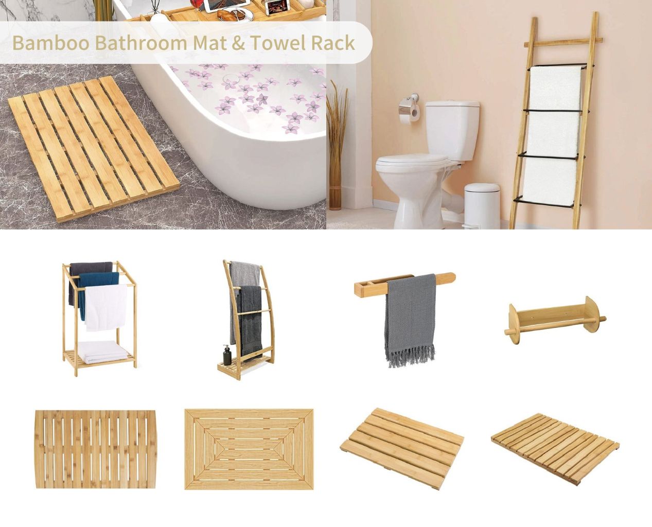Bamboo Bath Mat and Towel Rack