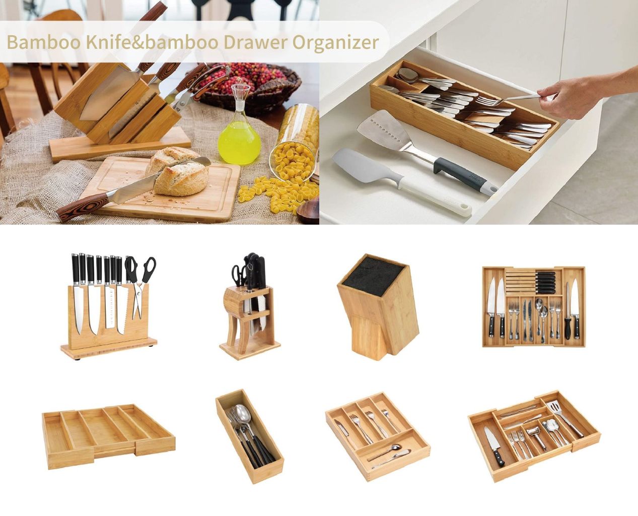 Bamboo Knife and Drawer Organizer