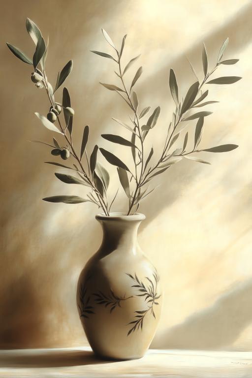Minimalist Ceramic Vase with Olive Branch Decoration 3