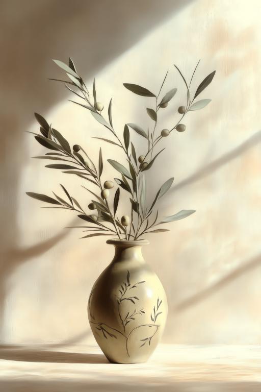 Minimalist Ceramic Vase with Olive Branch Decoration 2