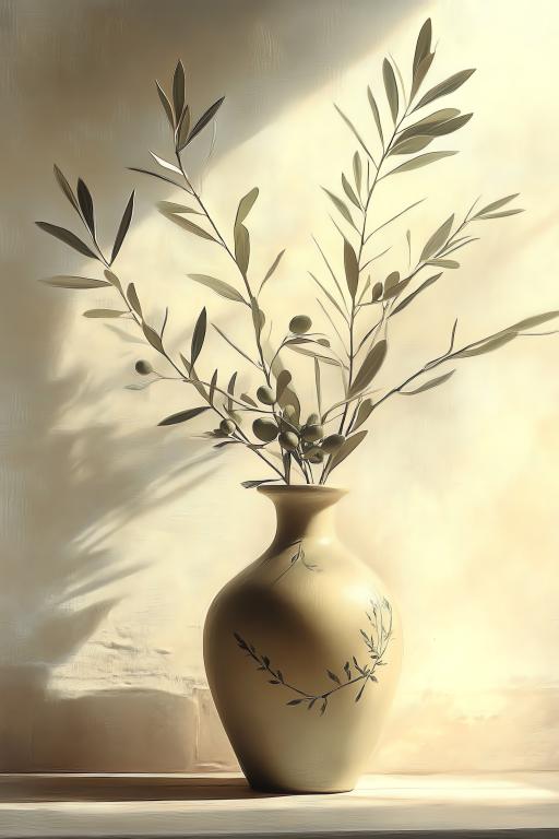 Minimalist Ceramic Vase with Olive Branch Decoration 4