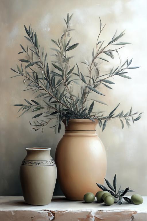 Minimalist Hand-Painted Olive Branch Decorative Vase Set 4