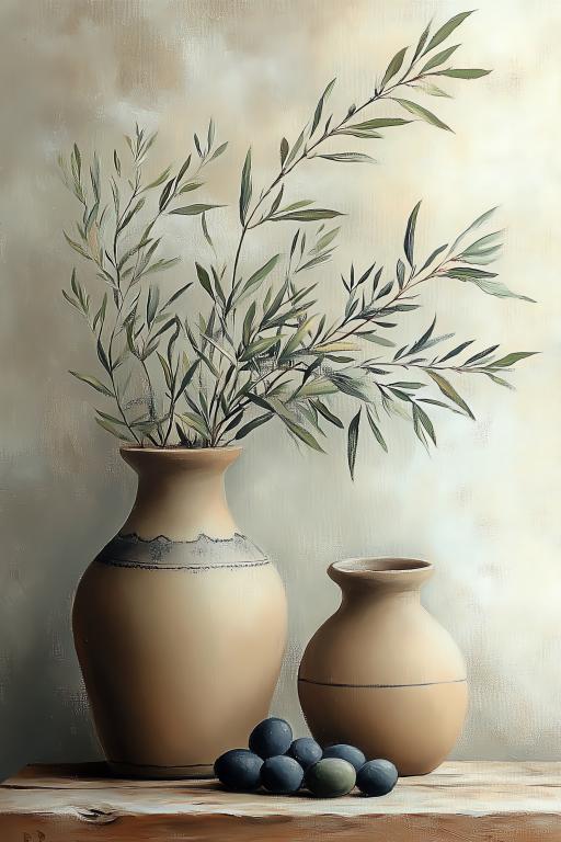 Minimalist Hand-Painted Olive Branch Decorative Vase Set 3