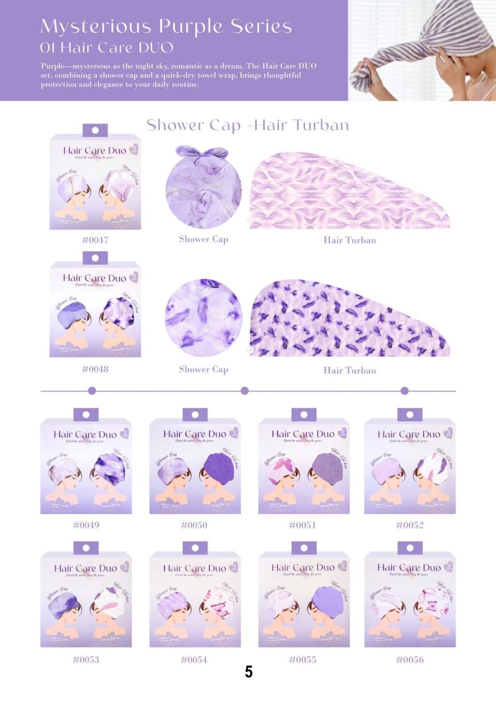 Purple Petal Shower Cap and Towel Set 2
